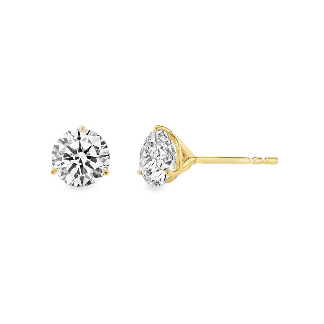 14K Gold Three Prong Martini Lab Grown Diamond Stud Earrings - 0.33 ct. - 1.00 ct. total weight - Image 2