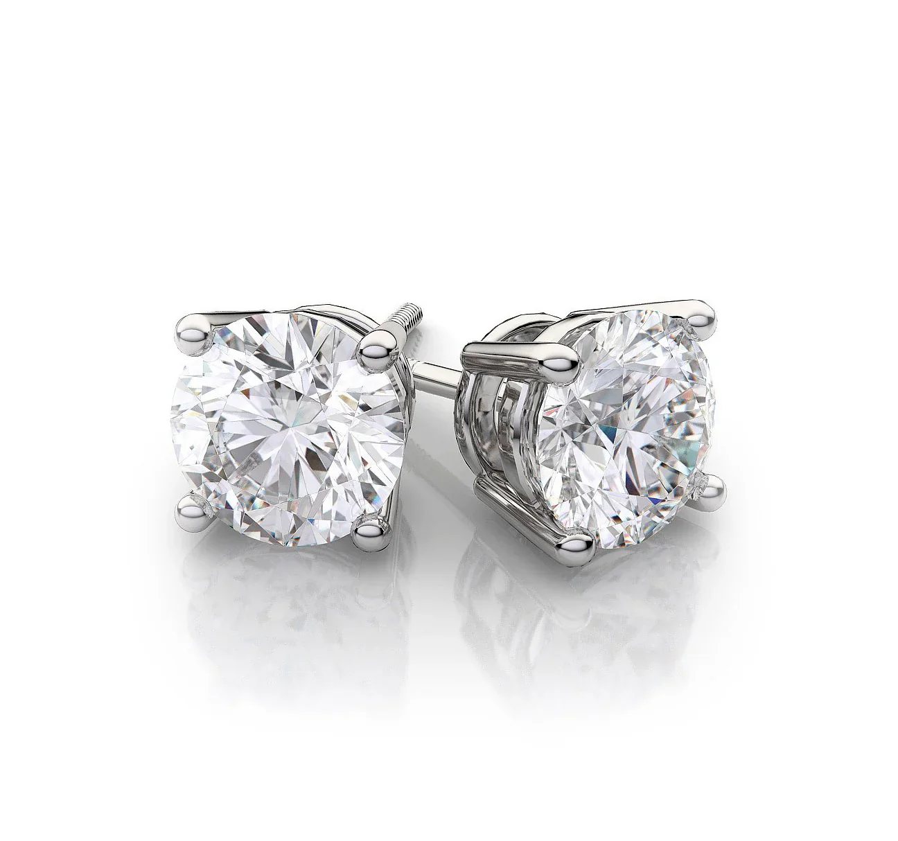 14K White Gold Four Prong Round Diamond Stud Earrings - 2.00 ct. total weight - STA8