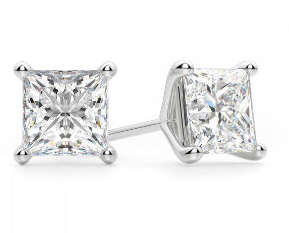 14K White Gold Princess Cut Diamond Solitaire Stud Earrings-1.50 ct. total weight - PSTA6