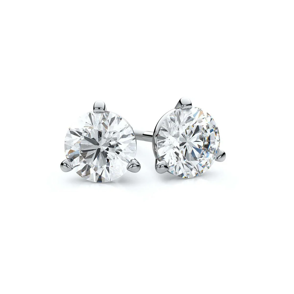 14K White Gold Three Prong Martini Lab Grown Diamond Stud Earrings - 1.46 ct. total weight