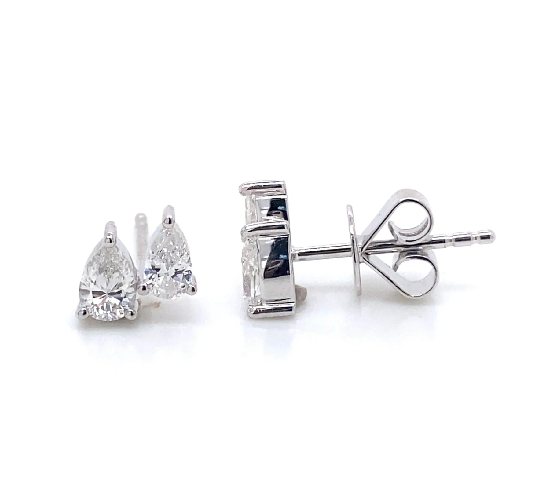 18K White Gold Pear Shape Diamond Stud Earrings - AE2811 - Image 2