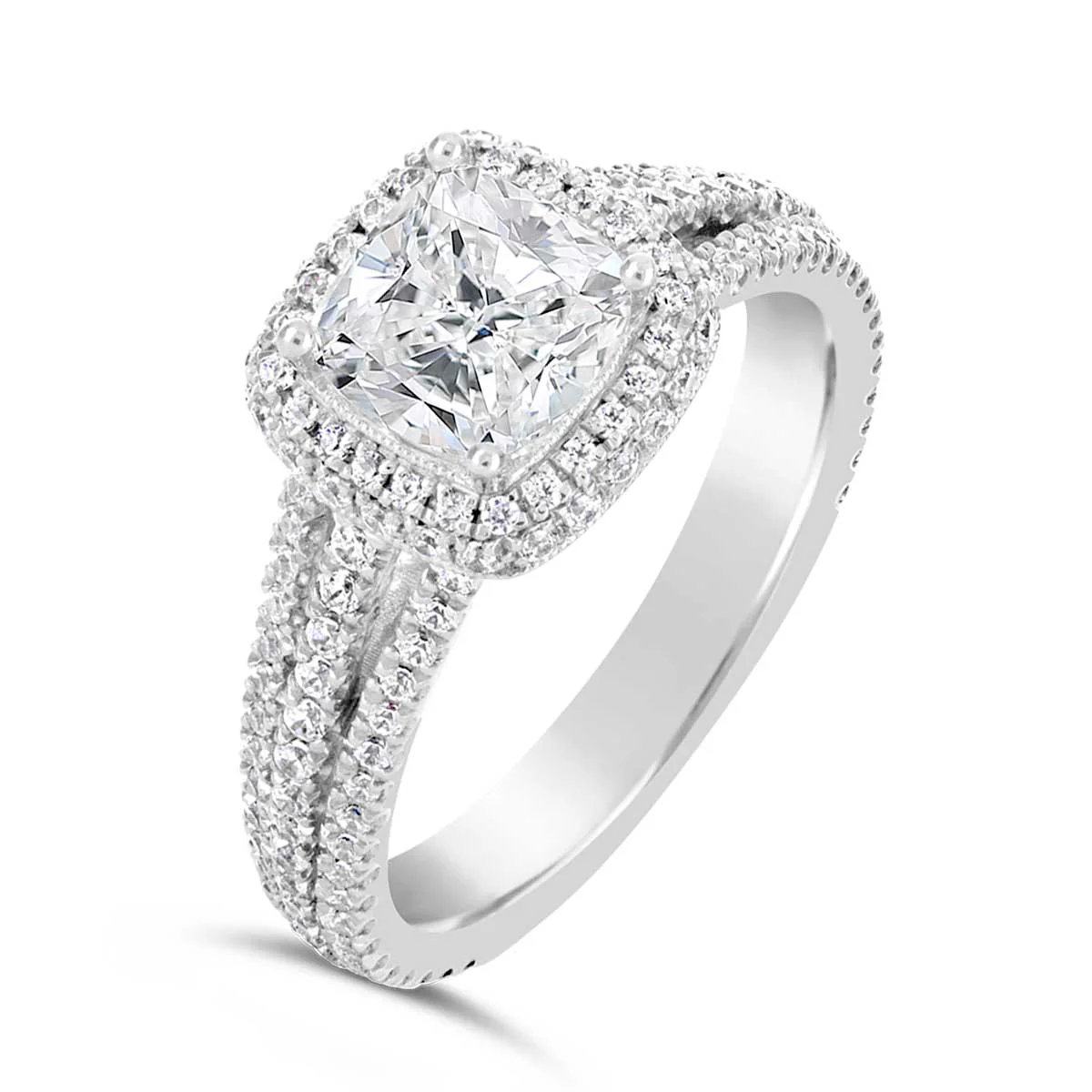 Cushion Cut Diamond Halo Engagement Ring - ACB009 - Image 4