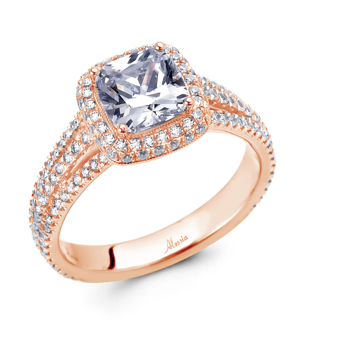 Cushion Cut Diamond Halo Engagement Ring - ACB009 - Image 5
