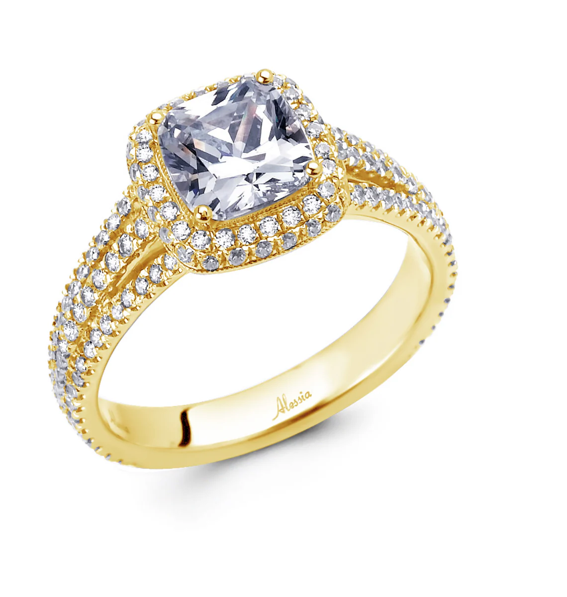 Cushion Cut Diamond Halo Engagement Ring - ACB009 - Image 6