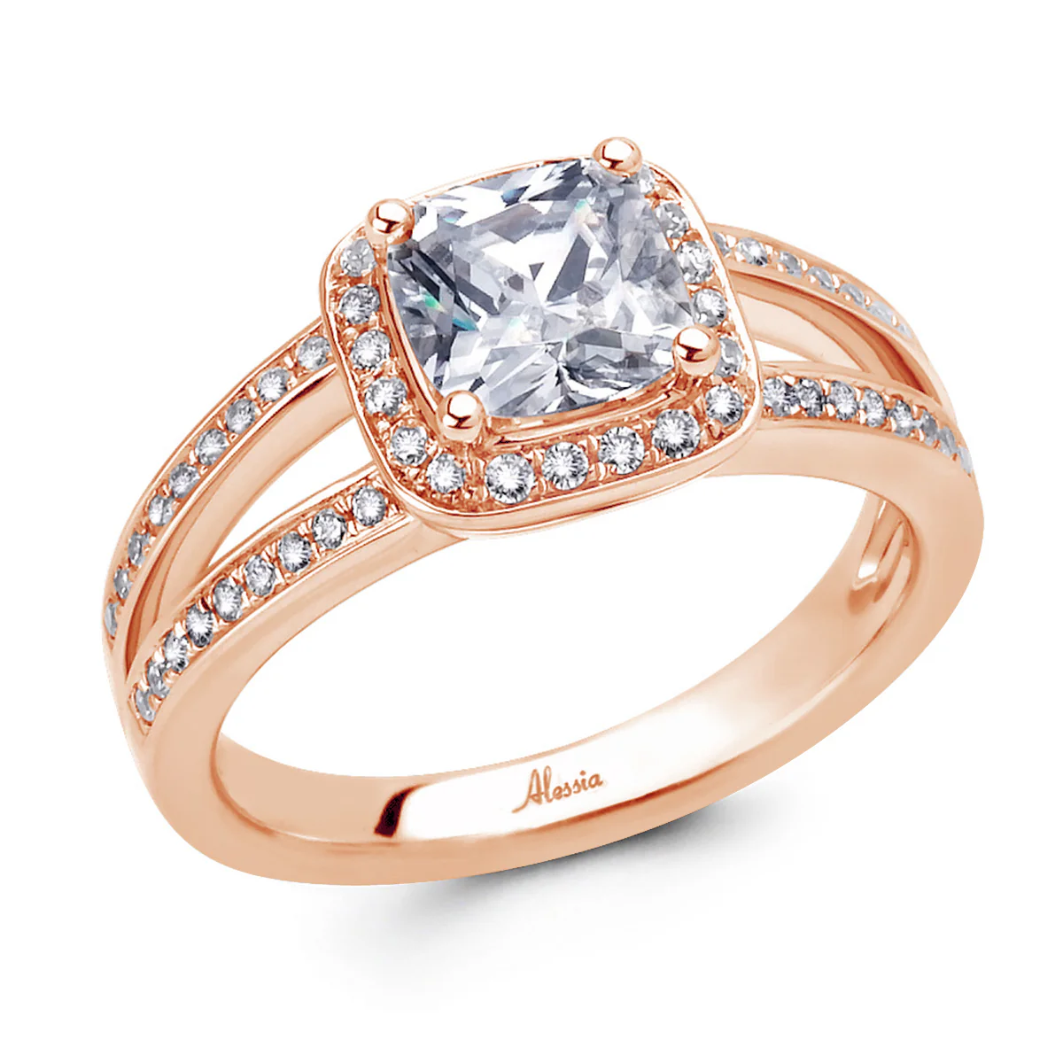 Cushion Cut Diamond Halo Engagement Ring - ACB011 - Image 5