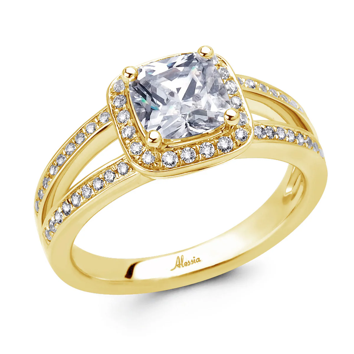 Cushion Cut Diamond Halo Engagement Ring - ACB011 - Image 6