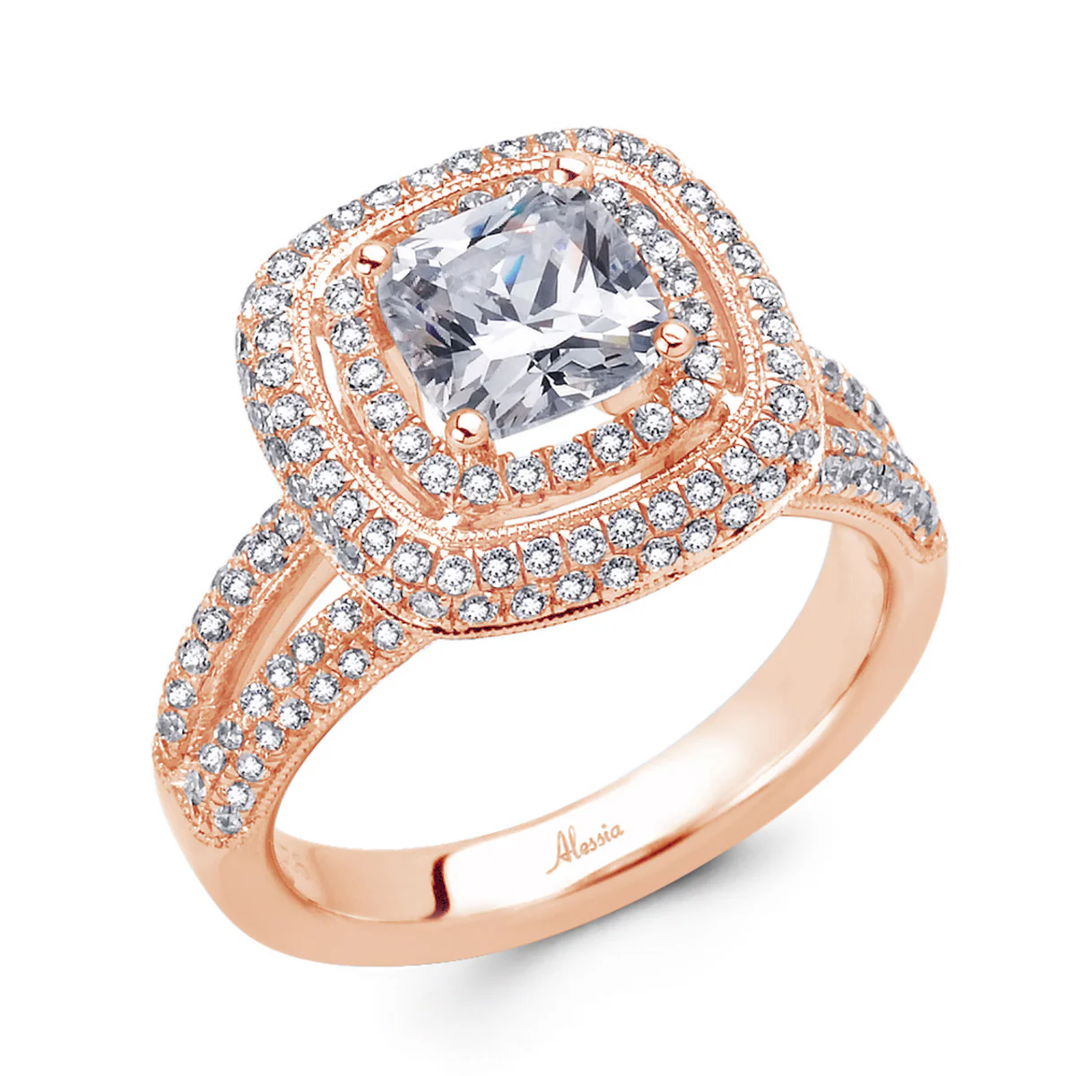 Cushion Cut Diamond Halo Engagement Ring - ACB017 - Image 4