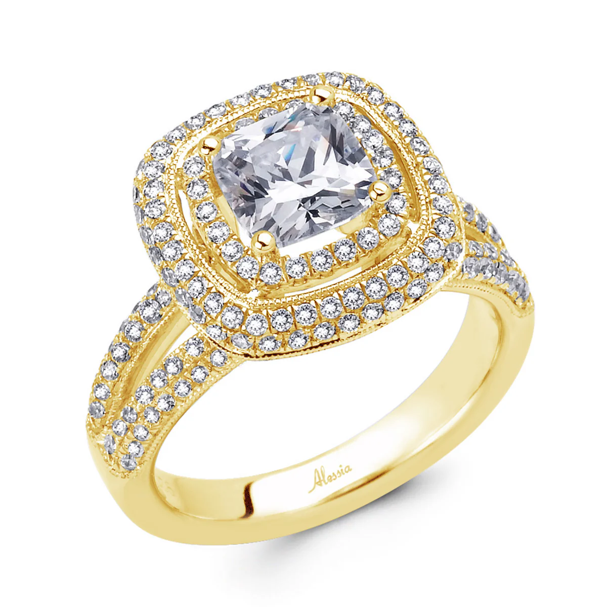 Cushion Cut Diamond Halo Engagement Ring - ACB017 - Image 5