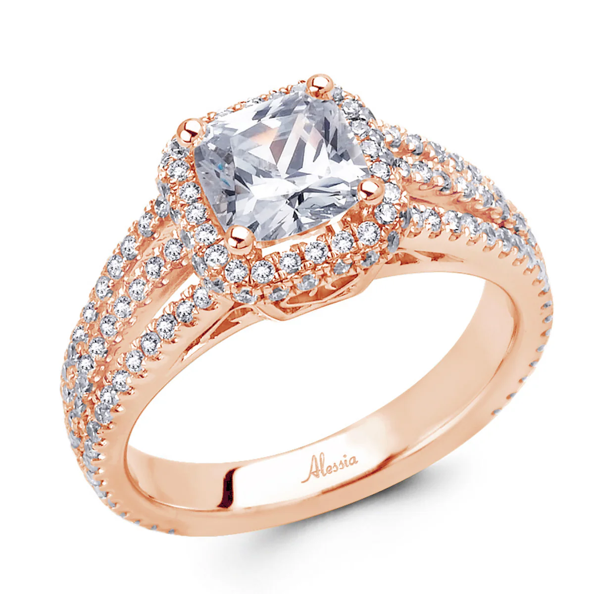 Cushion Cut Diamond Halo Engagement Ring - ACB018 - Image 4