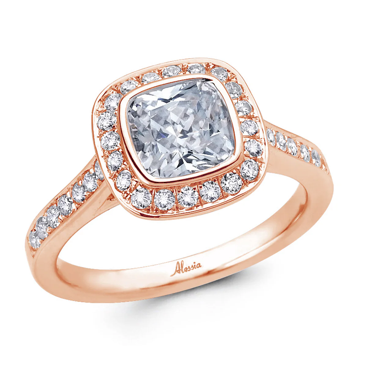 Cushion Cut Diamond Halo Engagement Ring - ACB032 - Image 4