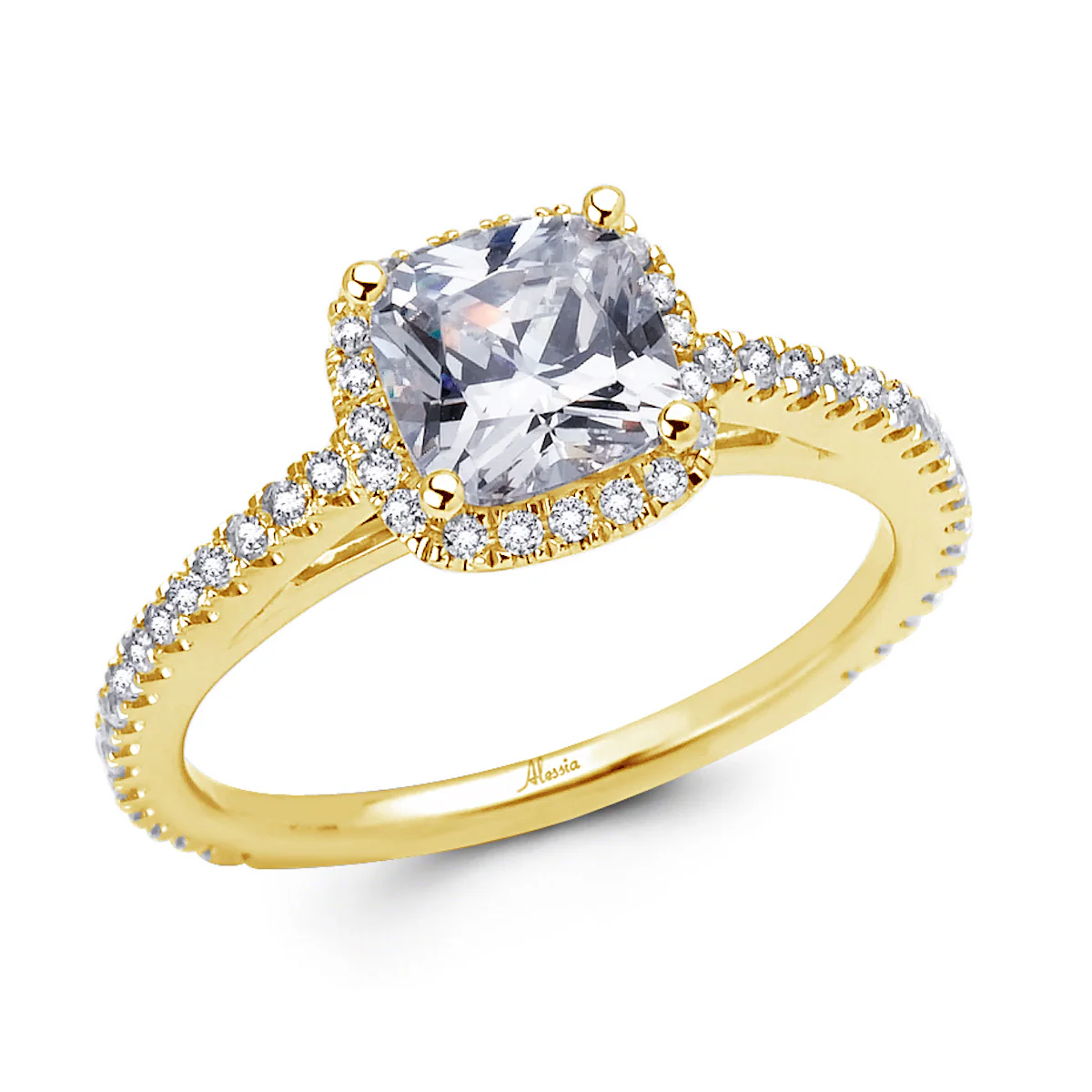 Cushion Cut Diamond Halo Engagement Ring - ACB035 - Image 3