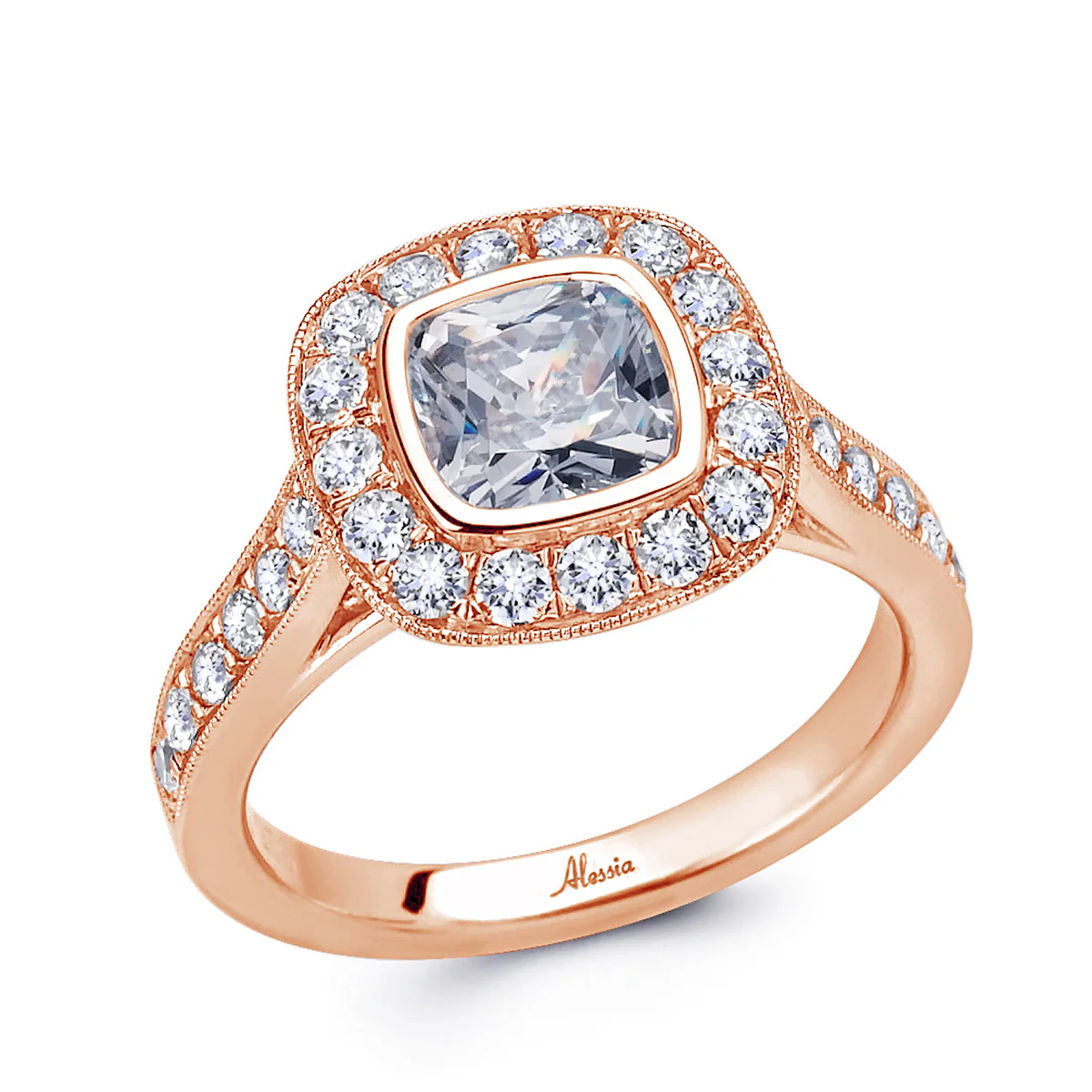 Cushion Cut Diamond Halo Engagement Ring - ACB045 - Image 3