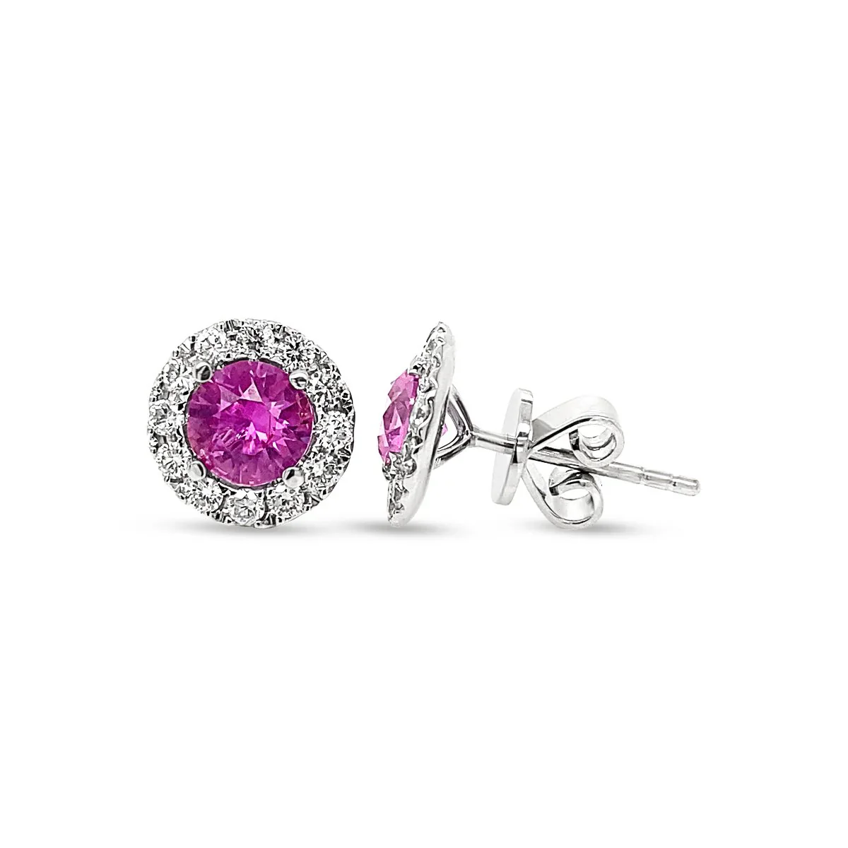 Diamond & Pink Sapphire Halo Stud Earring - ME50167 - Image 2