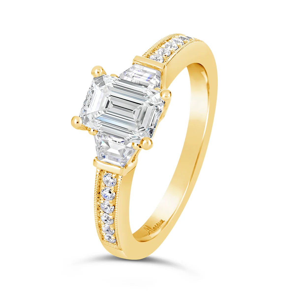 Emerald Cut Three Stone Diamond Engagement Ring - ACB145 - Image 3