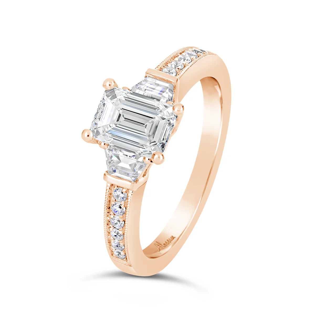 Emerald Cut Three Stone Diamond Engagement Ring - ACB145 - Image 4