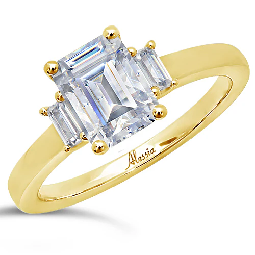 Emerald Cut Three Stone Diamond Solitaire Engagement Ring - ACB252 - Image 3