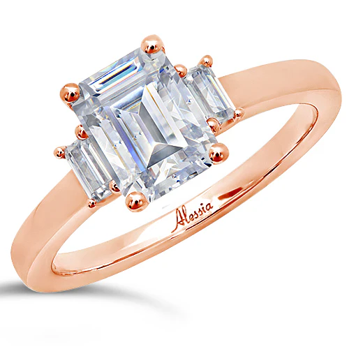 Emerald Cut Three Stone Diamond Solitaire Engagement Ring - ACB252 - Image 4