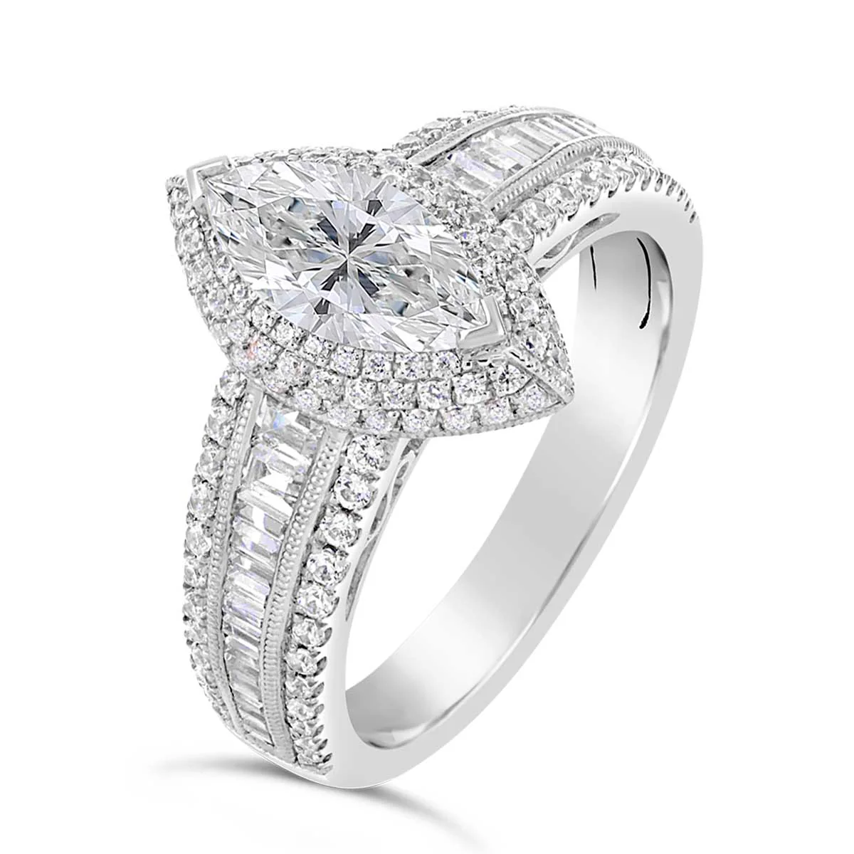 Marquise Shape Diamond Halo Engagement Ring - ACB006 - Image 4