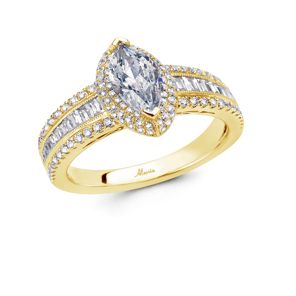 Marquise Shape Diamond Halo Engagement Ring - ACB006 - Image 5