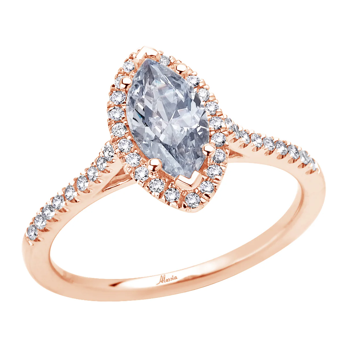 Marquise Shape Diamond Halo Engagement Ring - ACB007 - Image 4