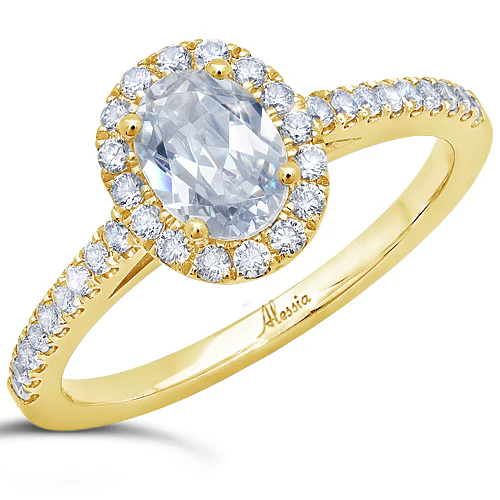 Oval Cut Diamond Halo and Cathedral Engagement Ring - ACB250 - Image 2
