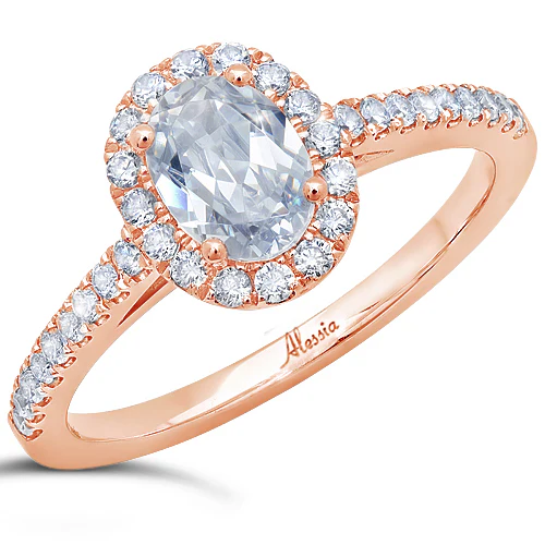 Oval Cut Diamond Halo and Cathedral Engagement Ring - ACB250 - Image 3