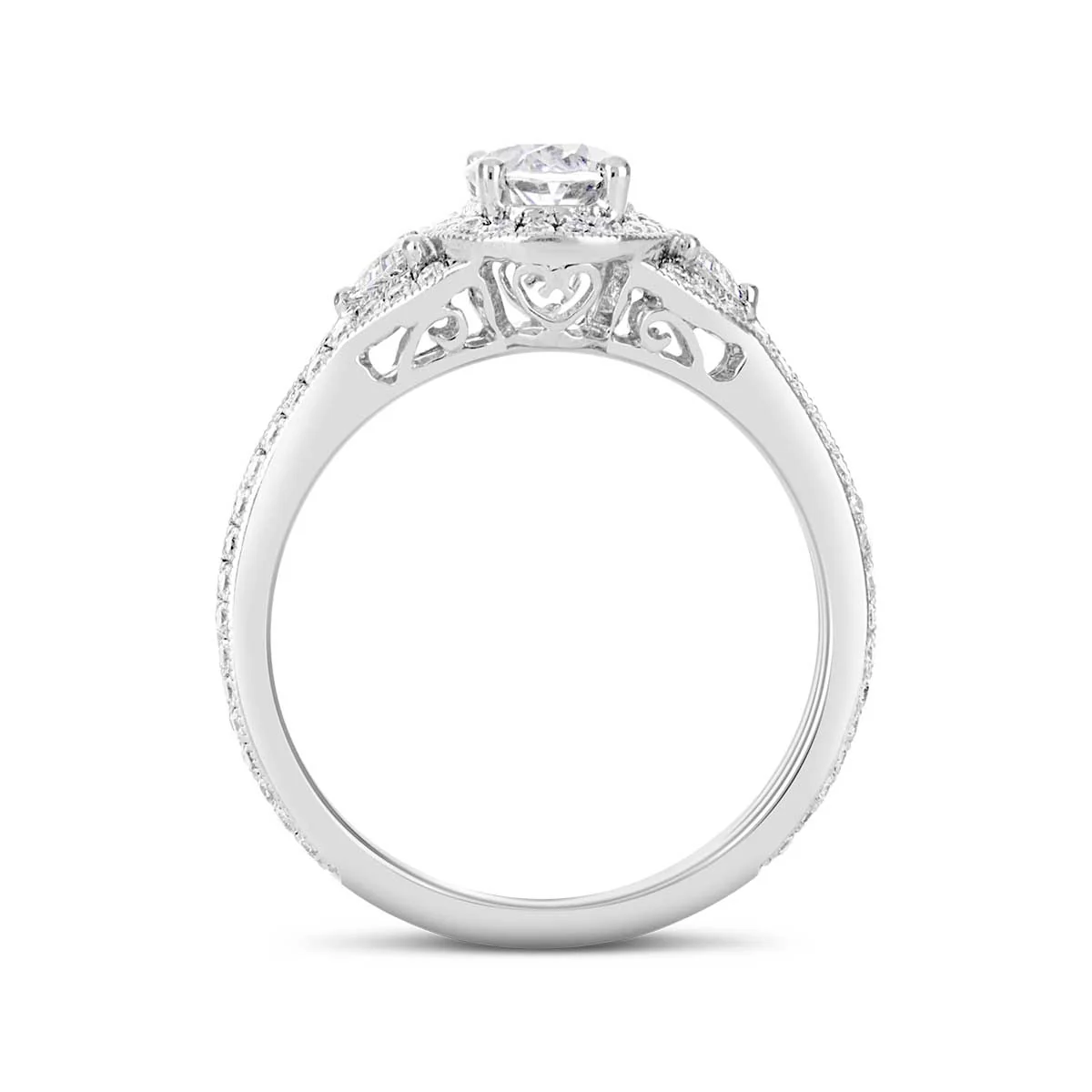 Oval Cut Diamond Halo Art Deco Engagement Ring - ACB022 - Image 3