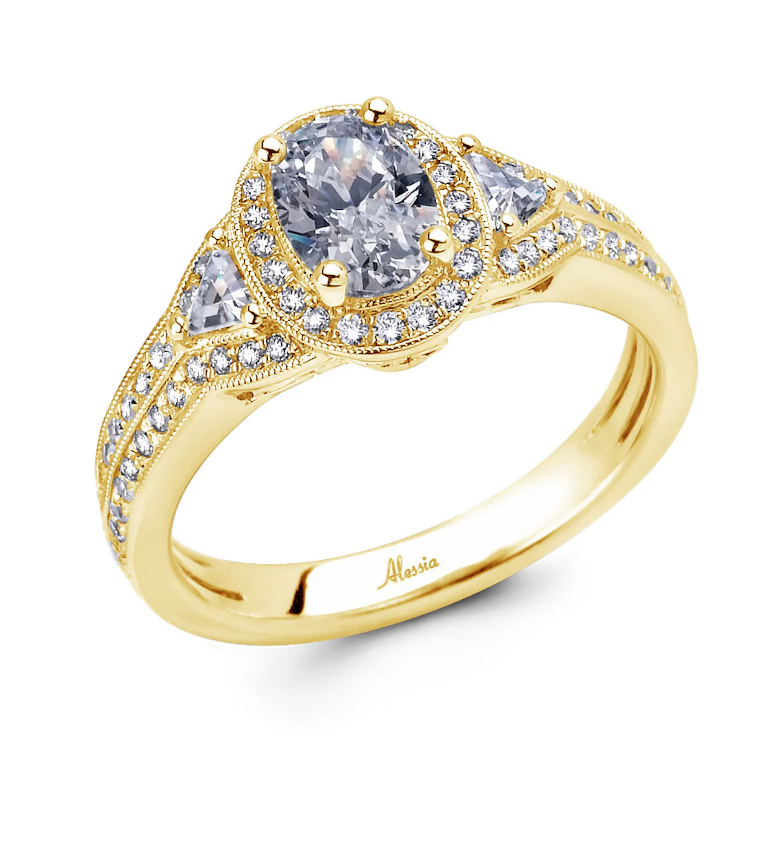 Oval Cut Diamond Halo Art Deco Engagement Ring - ACB022 - Image 5