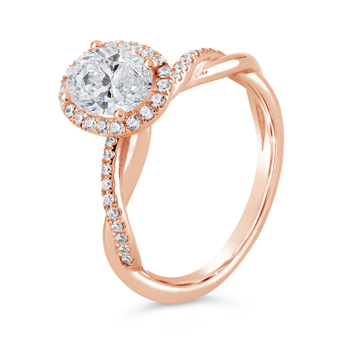 Oval Cut Twisting Band Diamond Halo Engagement Ring - ACB411 - Image 4