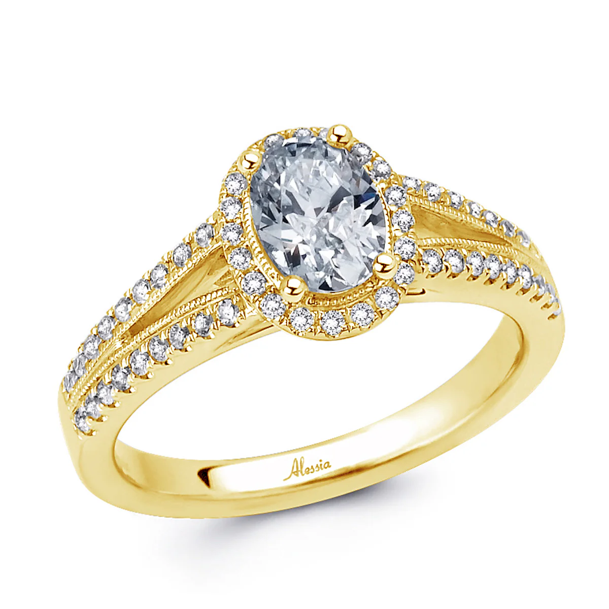 Oval Shape Diamond Halo Engagement Ring with Split Band - ACB041 - Image 3