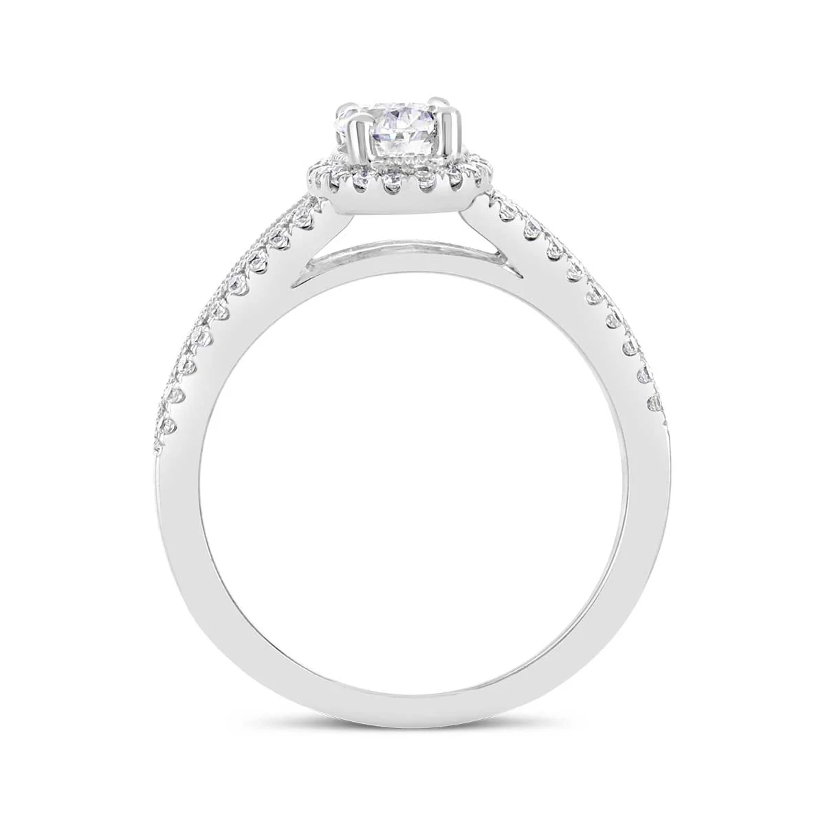 Oval Shape Diamond Halo Engagement Ring with Split Band - ACB041 - Image 5