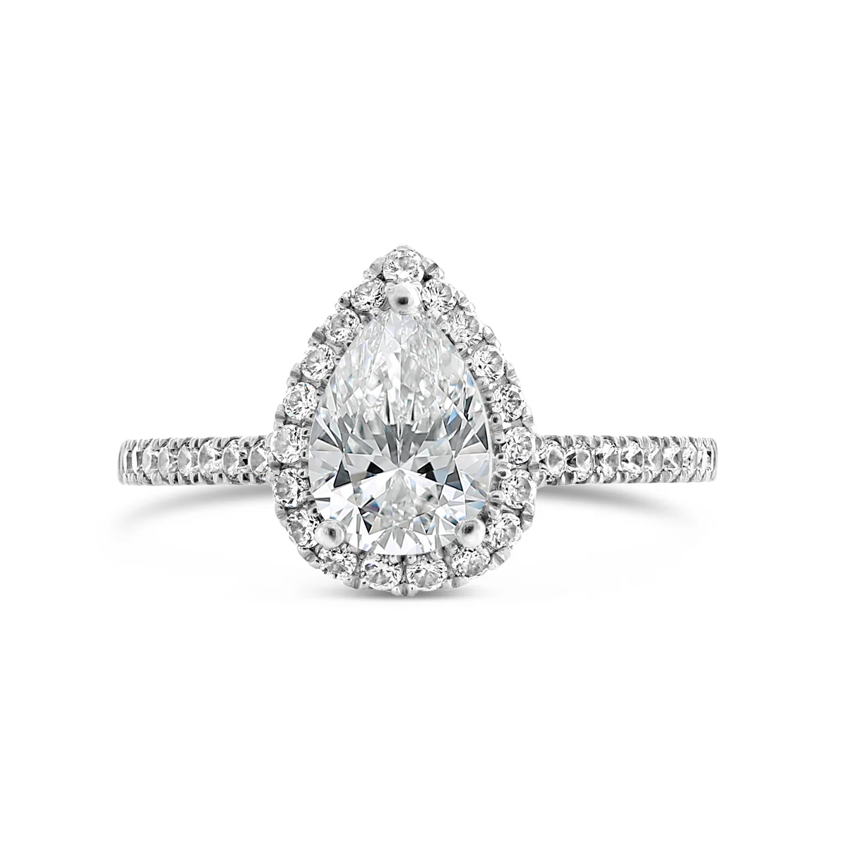 Pear Shape Diamond Halo and Cathedral Engagement Ring - ACB251 - Image 2