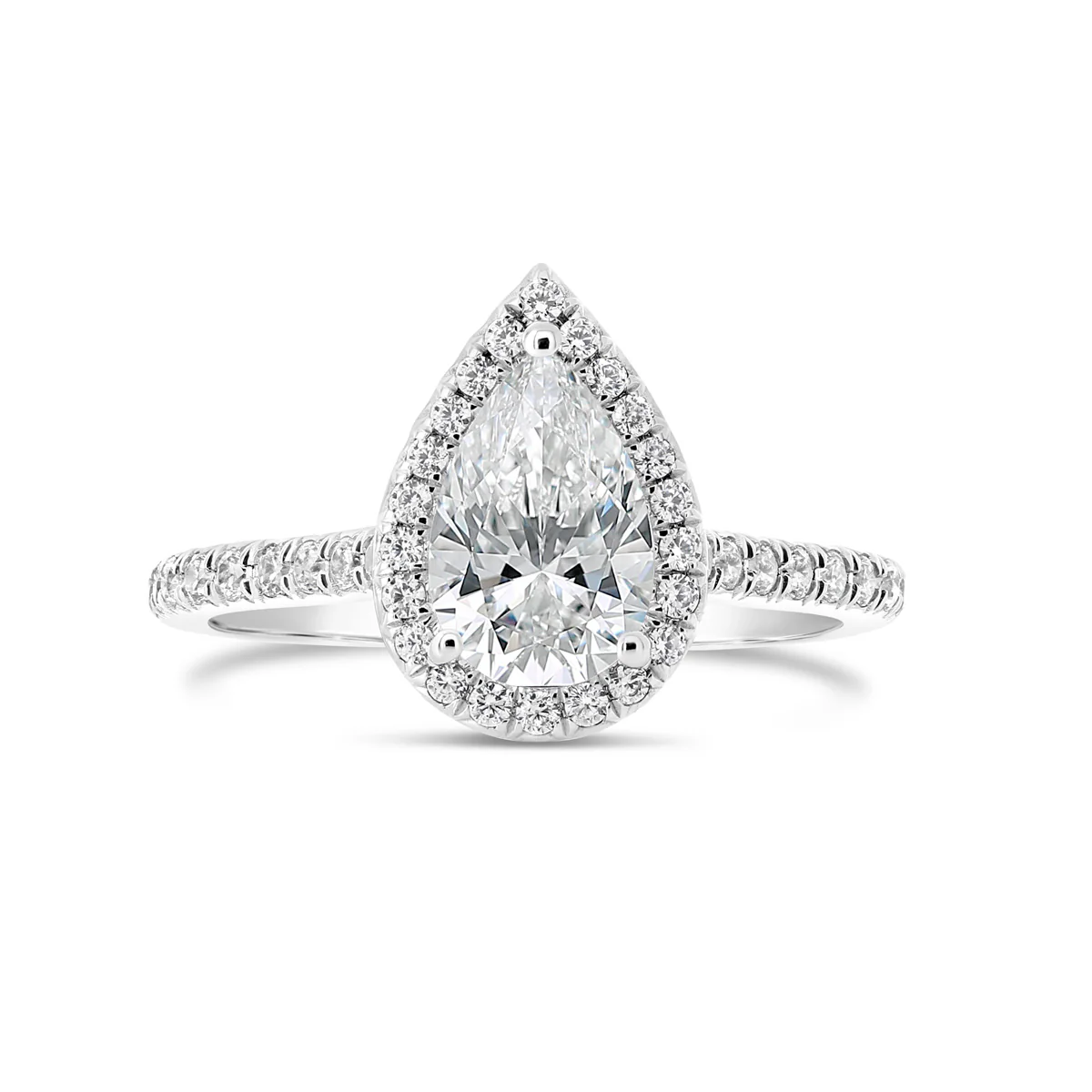 Pear Shape Diamond Halo and Cathedral Engagement Ring - ACB404 - Image 2