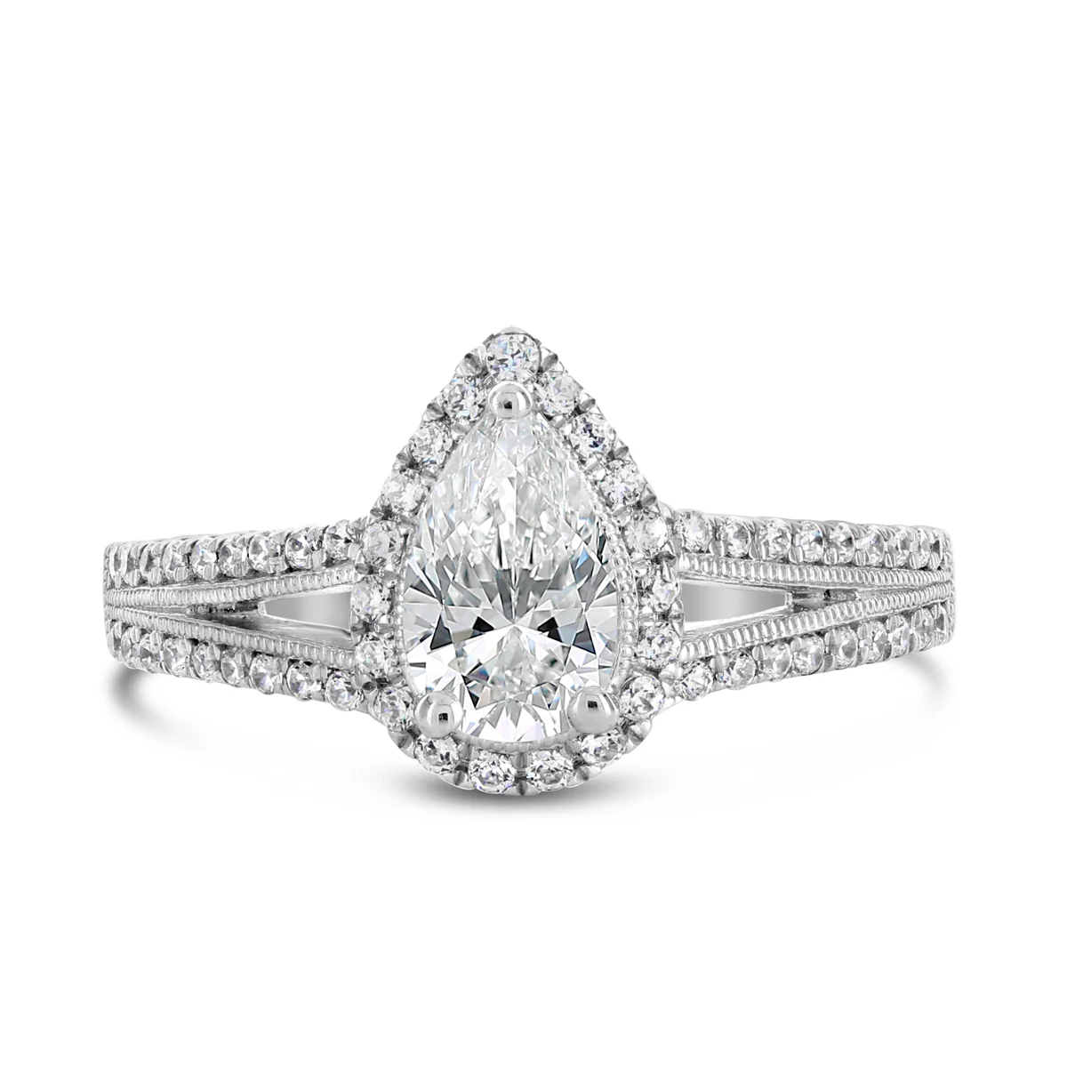 Pear Shape Diamond Halo Split Band Engagement Ring - ACB042 - Image 2