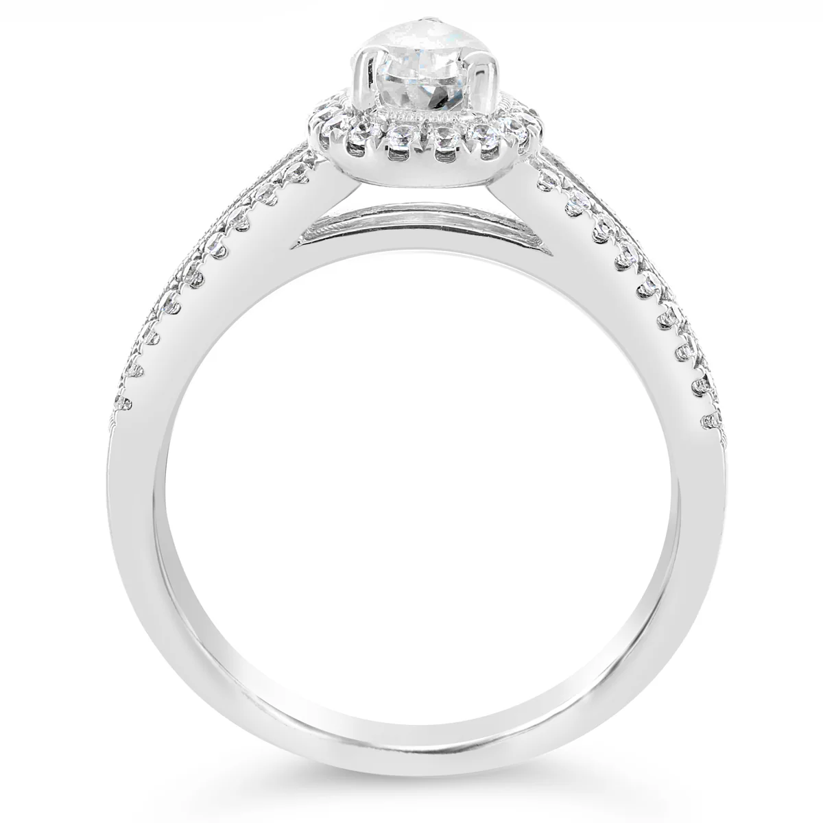 Pear Shape Diamond Halo Split Band Engagement Ring - ACB042 - Image 3