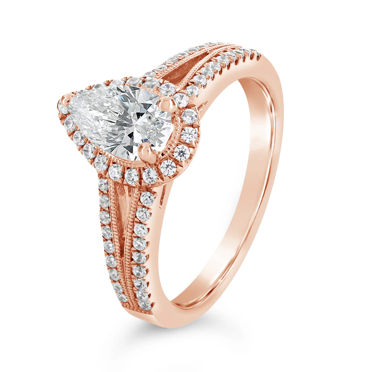 Pear Shape Diamond Halo Split Band Engagement Ring - ACB042 - Image 5