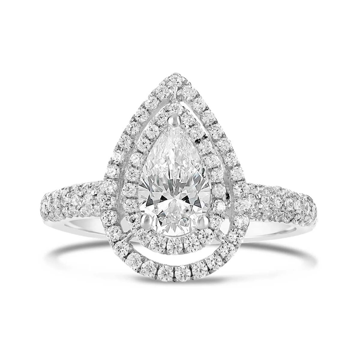 Pear Shape Double Halo Diamond Engagement Ring - ACB005 - Image 2