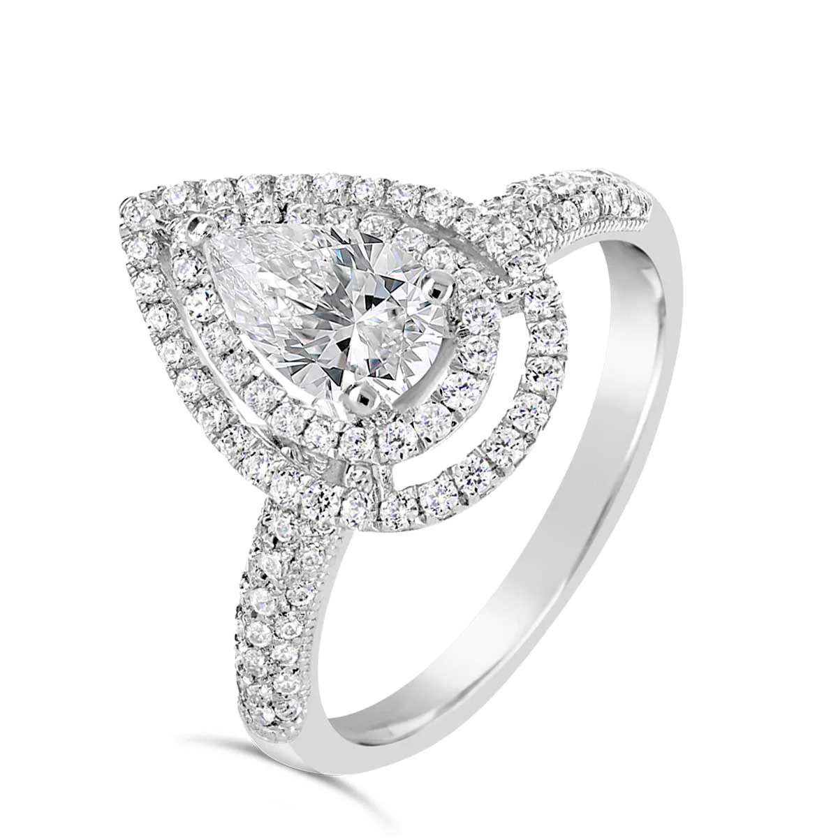 Pear Shape Double Halo Diamond Engagement Ring - ACB005 - Image 4