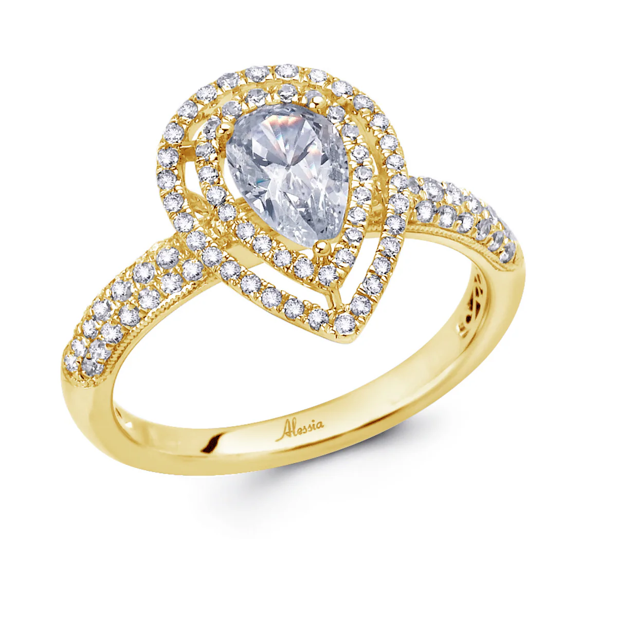 Pear Shape Double Halo Diamond Engagement Ring - ACB005 - Image 6