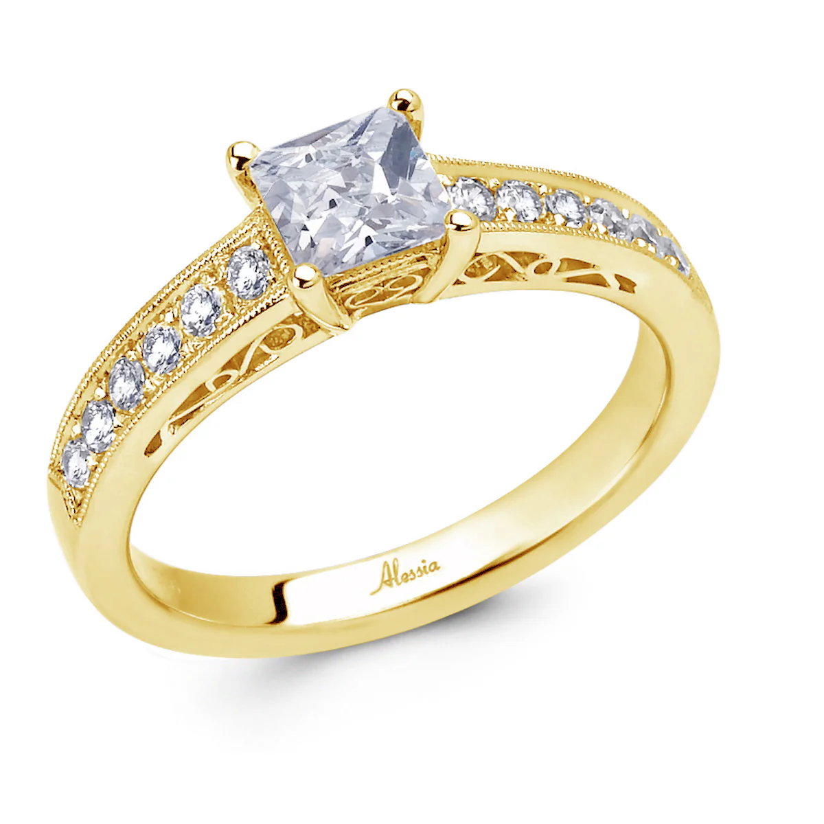 Princess Cut Art Deco Diamond Engagement Ring - ACB004 - Image 5