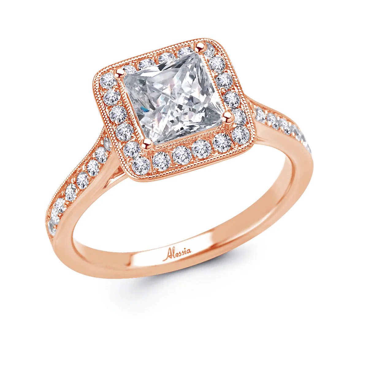Princess Cut Diamond Halo Engagement Ring - ACB030 - Image 4