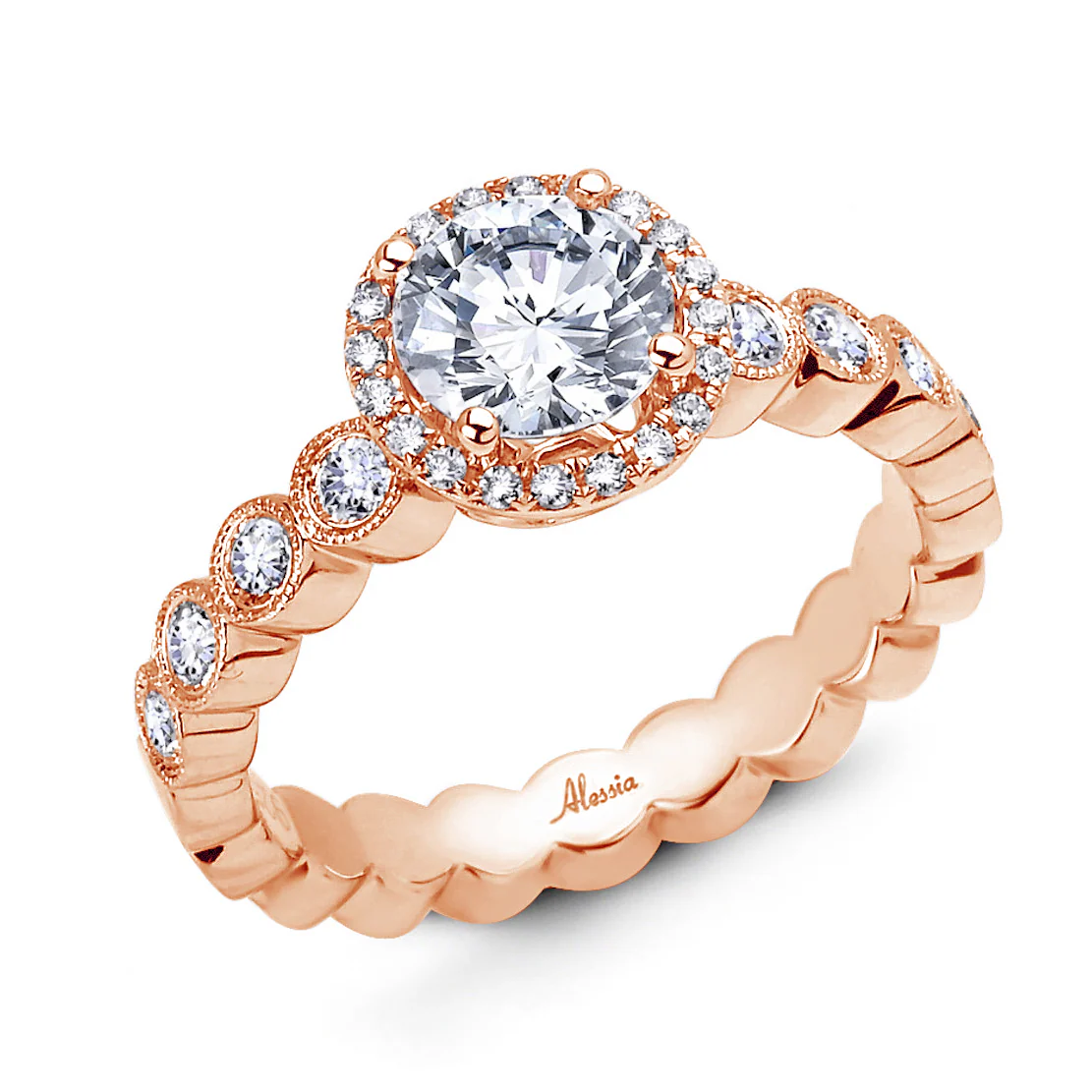 Round Brilliant Cut Diamond Halo Engagement Ring - ACB043 - Image 2