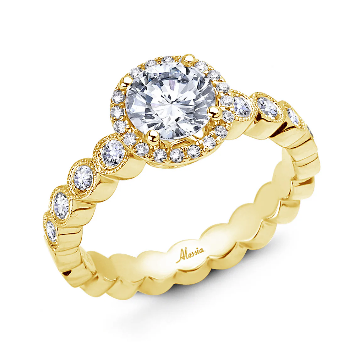 Round Brilliant Cut Diamond Halo Engagement Ring - ACB043 - Image 4