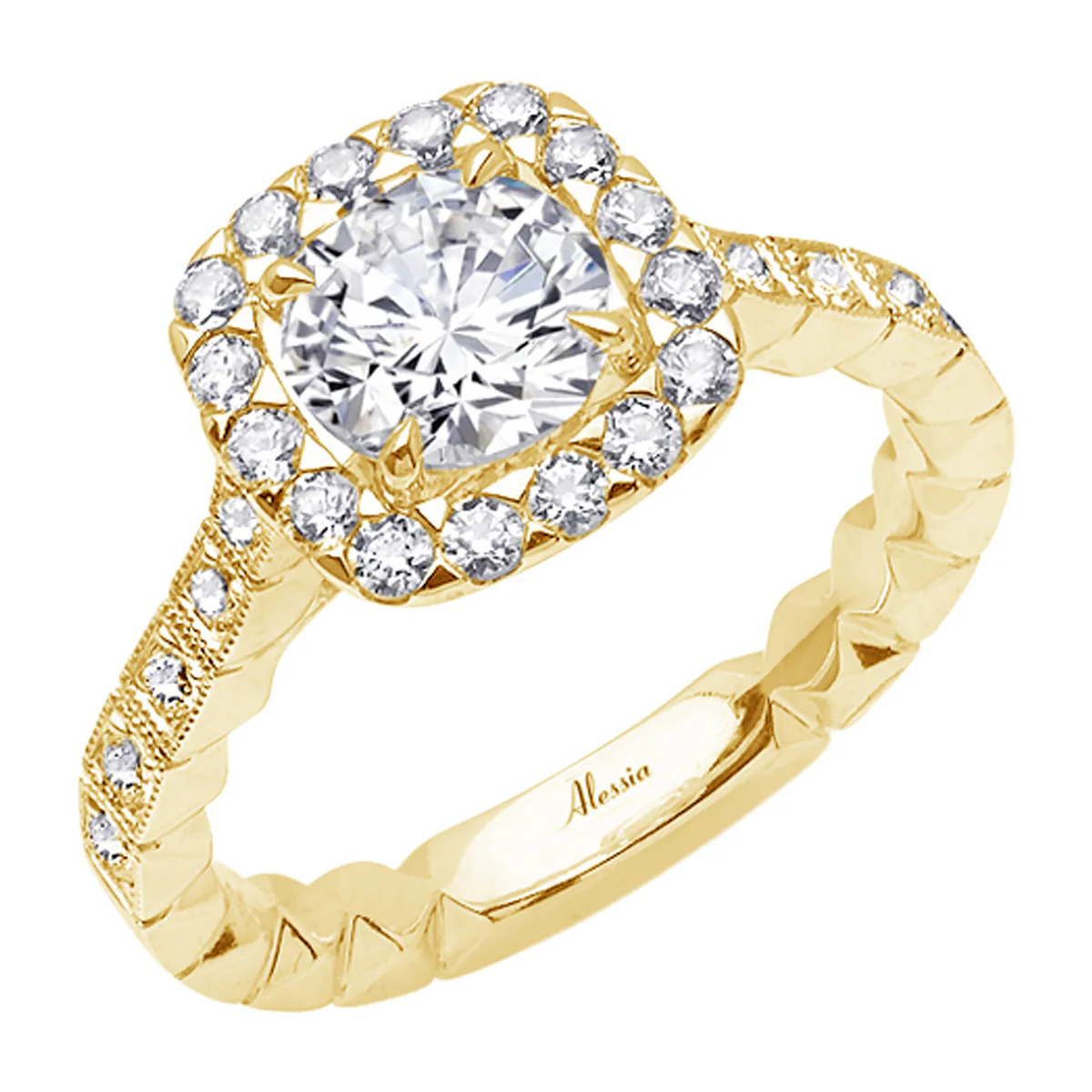 Round Brilliant Cut Diamond Halo Engagement Ring - ACB069 - Image 3