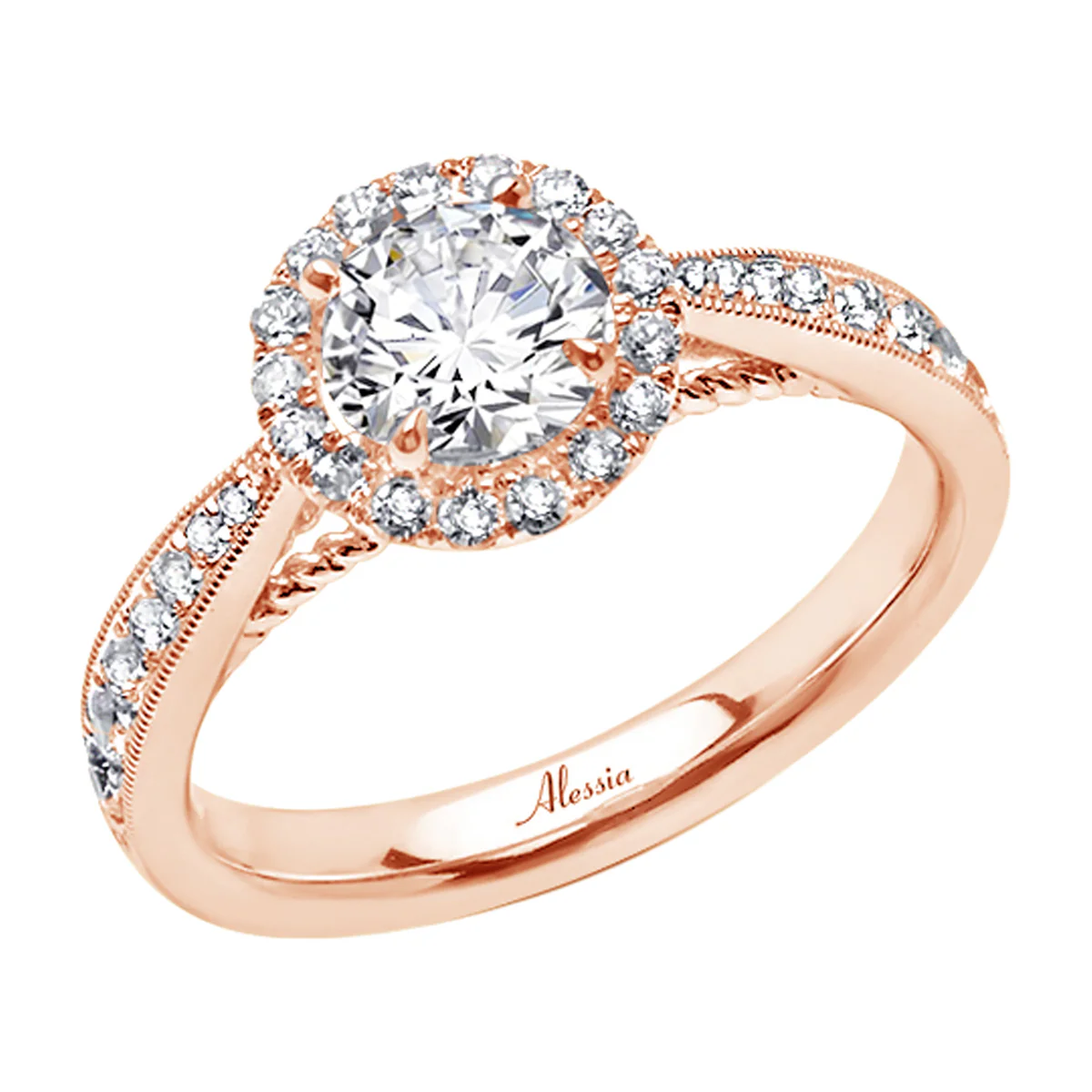 Round Brilliant Cut Diamond Halo Engagement Ring - ACB075 - Image 4