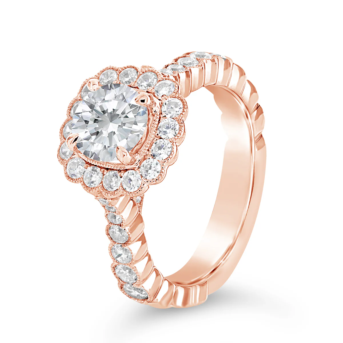 Round Brilliant Cut Diamond Halo Engagement Ring - ACB083 - Image 4