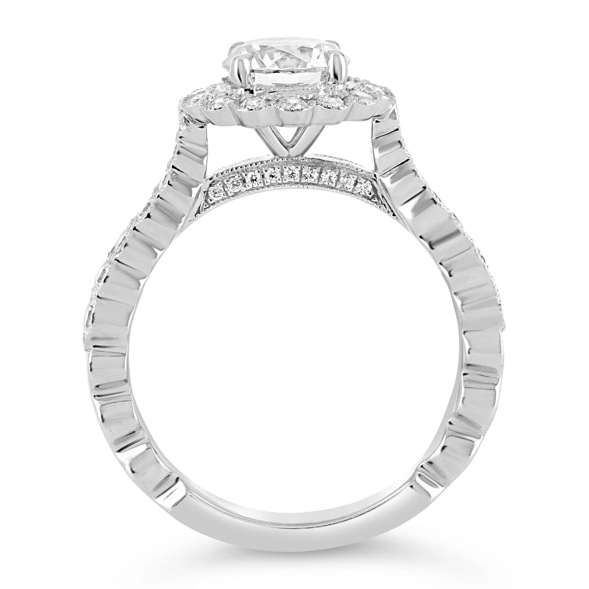 Round Brilliant Cut Diamond Halo Engagement Ring - ACB084 - Image 4