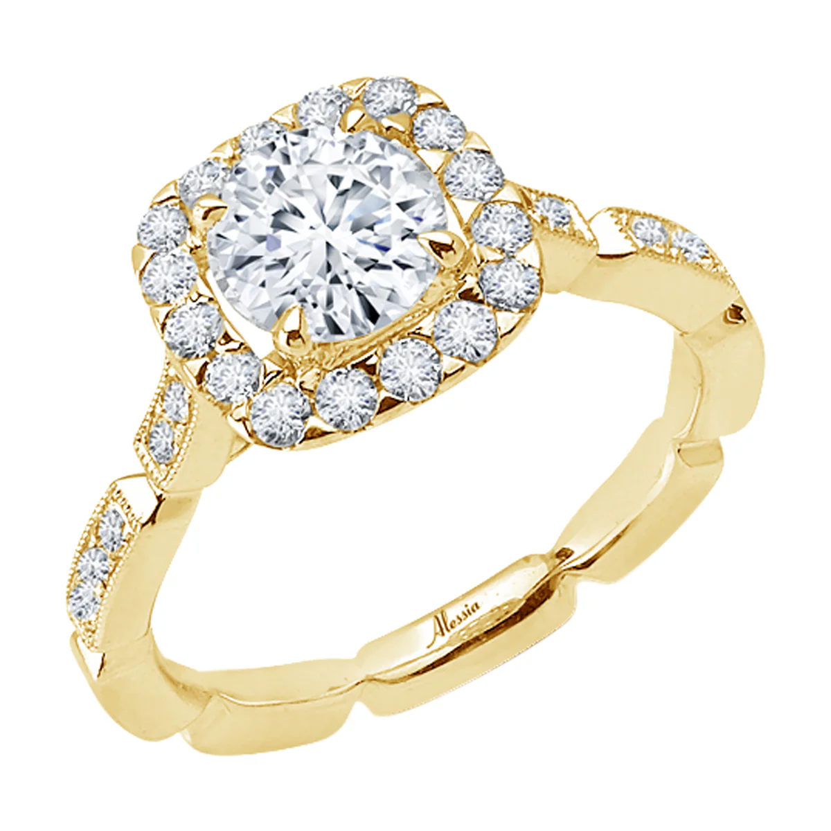 Round Brilliant Cut Diamond Halo Engagement Ring - ACB097 - Image 4