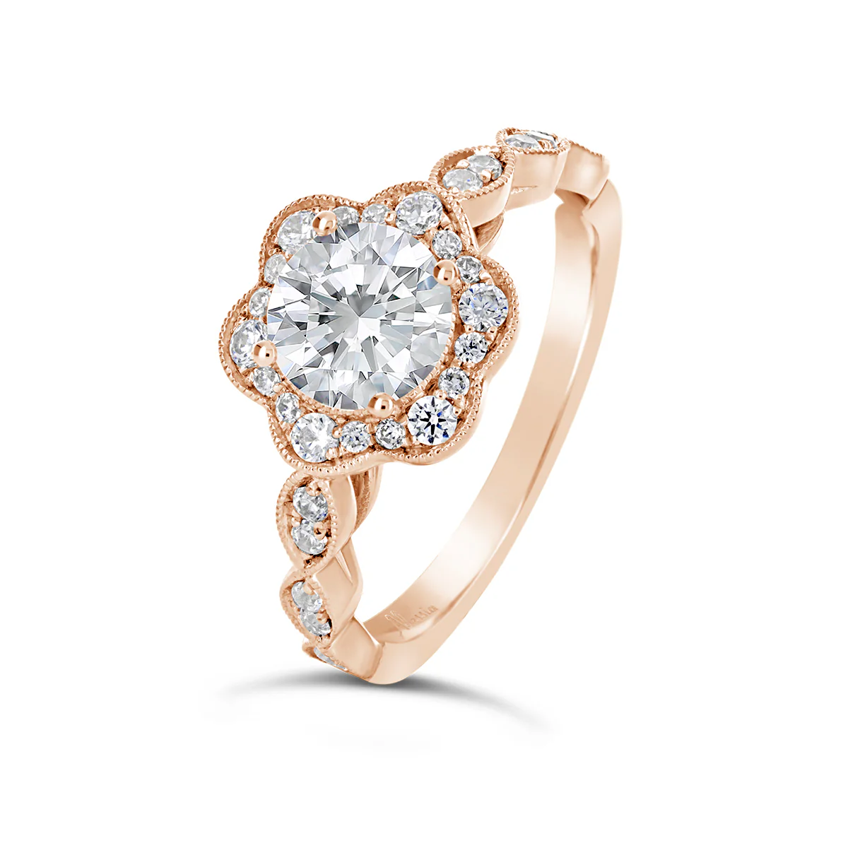 Round Brilliant Cut Flower Halo Engagement Ring - ACB127 - Image 2