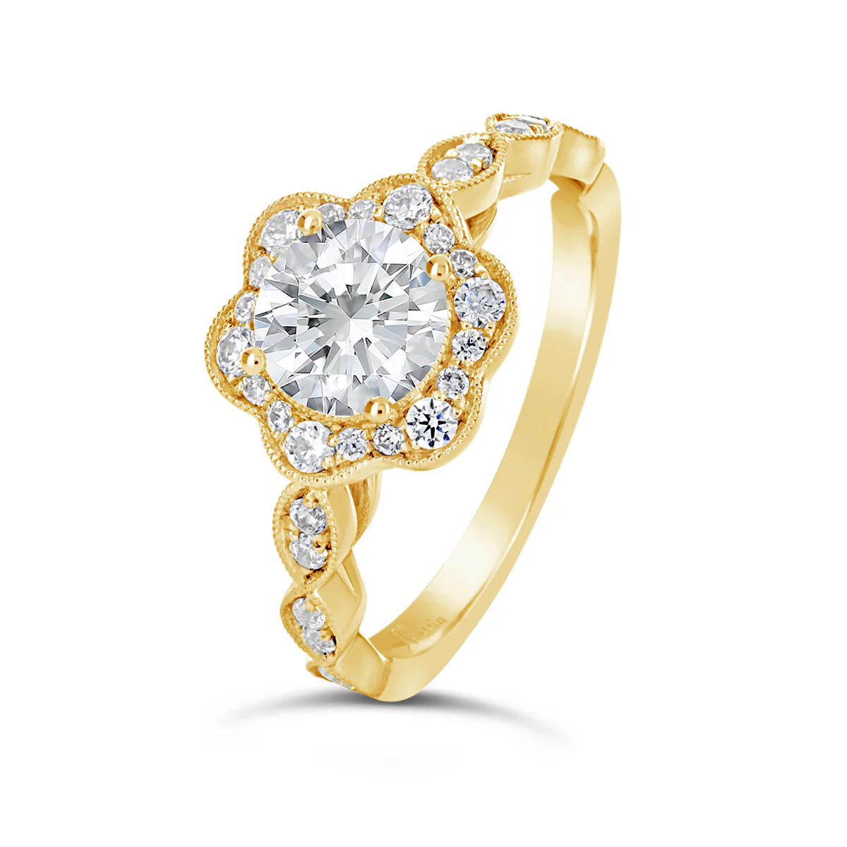 Round Brilliant Cut Flower Halo Engagement Ring - ACB127 - Image 3